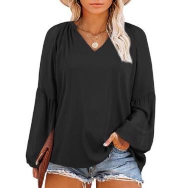 Imagem de Blusas femininas plus size Eytino Summer com decote em V e manga compr