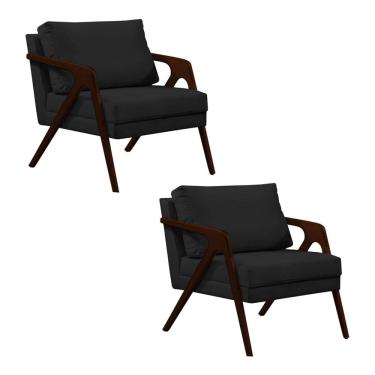 Imagem de Kit 2 Poltronas Mona Monique Luxo Base Madeira Maciça Castanho Veludo Preto