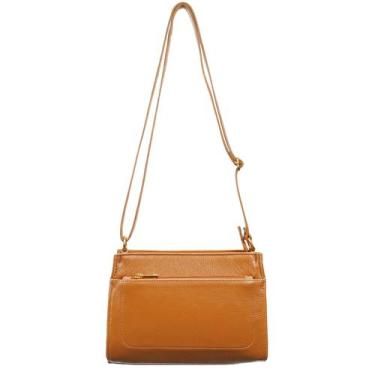 Imagem de Bolsa Feminina Transversal Mini Pequena Couro Legítimo Madamix, Carame