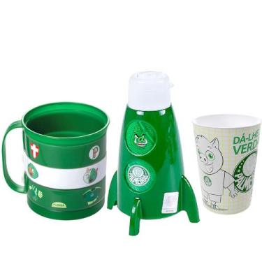 Imagem de Kit Especial do Palmeiras com Caneca Giratória Garrafinha e Copo p/ Cr