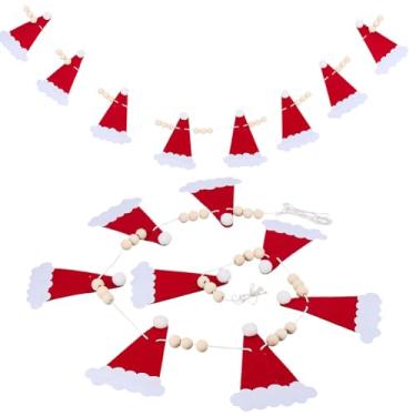 Imagem de GORGECRAFT Faixa de guirlanda de Natal de 1,5 m Chapéu de Papai Noel vermelho com enfeite de pendurar com guirlanda de contas de madeira, decoração de Natal para festa de Natal, decoração de feriado