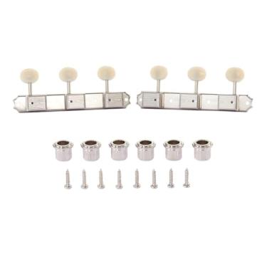 Imagem de KAISH 3 por lado em uma placa, afinadores de guitarra vintage fundidos 3 x 3, máquinas de afinação para Gibson/Epi Les Paul JR, botão oval de plástico creme, níquel