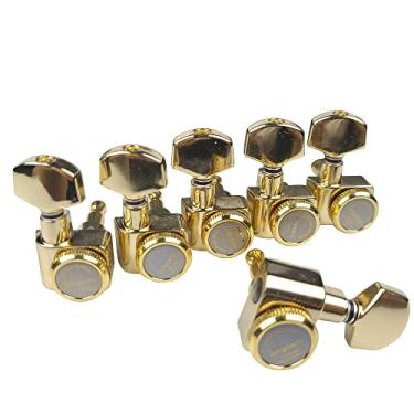 Imagem de Kaynes Sintonizadores de bloqueio de guitarra sem parafusos em linha – 18:1 Gold Lock String Tuning Keys Pegs Machine Heads Tuners para guitarras elétricas, folclóricas ou acústicas Strat ST Tele TL