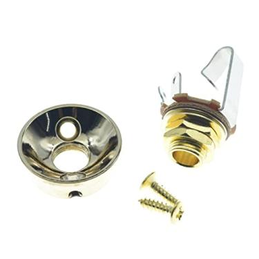 Imagem de Dopro Jackplate de guitarra elétrica dourada American Thread Brass Electrosocket Jack Plate com conector de saída mono de latão dourado e parafusos para telecaster estilo americano