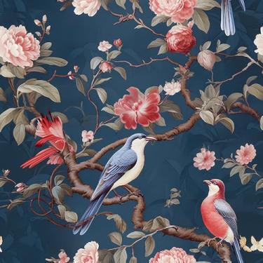 Imagem de WalRiddle Papel de parede abstrato azul vermelho floral vintage descascar e colar papel de parede fácil de remover papel de contato adesivo para banheiro, impermeável, adequado para locatários