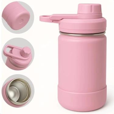 Imagem de Garrafa Térmica Infantil - 350ml, Parede Dupla de Isolamento 24horas Gelado, Tampa Rosca De Segurança, Anti Vazamento, Base Silicone AntiDerrapante, BPA Free (Rosa Bebê)