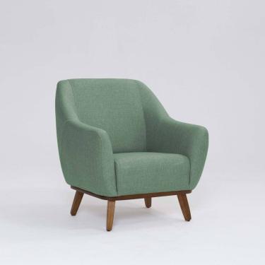 Imagem de Poltrona Tecido Linho Base Madeira Paloma Mescla Verde Salvia