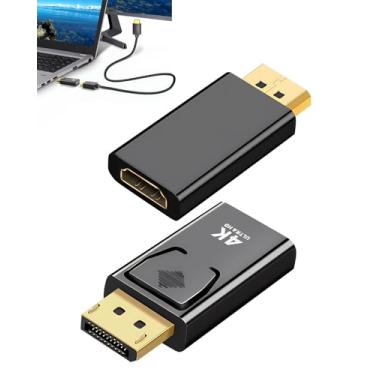 Imagem de Pacote com 2 adaptadores DisplayPort para HDMI 4K banhado a ouro DP macho para HDMI fêmea, compatível com desktop, laptop, PC, projetor HDTV Windows XP/7/8/10/Mac