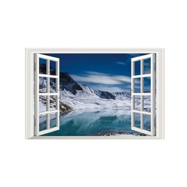 Imagem de Falsas Janelas Paisagens Impressões em Tela-Lago Snow Mountain-Quadro Arte Moderna-Natureza Pintura Decoração Parede 20x30cm Sem Moldura