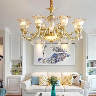 Imagem de Lâmpada Pingente Candelabro LED De Latão Com Estilo Luxuoso Americano E Retro: Design Criativo Para Sala De Estar, Restaurante, Quarto, Estudo, Villa, Hotel E Café (A 8 luzes)