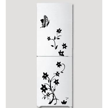 Imagem de Adesivo De Geladeira Cozinha Decal Vinil Lavável Borboletas Cor Preto