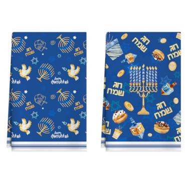 Imagem de XCHI Happy Hanukkah Doves Chanukah Menorah Dreidels Toalhas de cozinha Toalhas de prato 45 x 66 cm Decorações de cozinha para casa conjunto de 2 panos de prato de secagem