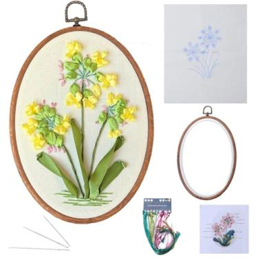 Imagem de GORGECRAFT Kit de bordado de flores, design de padrão floral 3D, ponto cruz, argolas, linhas coloridas, agulhas, ferramentas de ponta, kits iniciantes, com instruções para iniciantes, artesanato faça