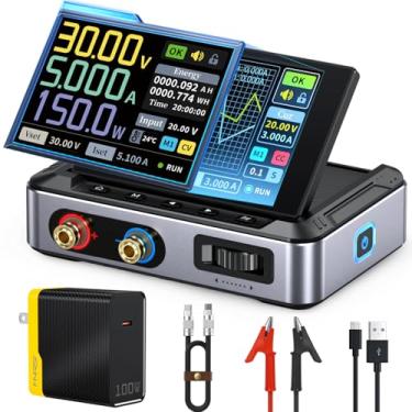 Imagem de FNIRSI Fonte de alimentação DPS-150 DC variável, 0-30V 0-5A fonte de alimentação CNC CC ajustável com tela IPS de 4 dígitos, <20 mV ondulação de energia, entrada PD/QC/DC, fonte de alimentação de