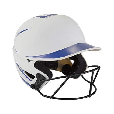 Imagem de Capacete Mizuno F6 Youth Fastpitch softball com máscara, branco-royal, tamanho único juvenil