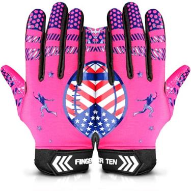 Imagem de FINGER TEN Luvas receptoras de futebol juvenil, Pro 3.0, duráveis, respiráveis, flexíveis para crianças, meninos, meninas, em branco, vermelho, preto, azul, pequeno, médio, GG (rosa, grande)