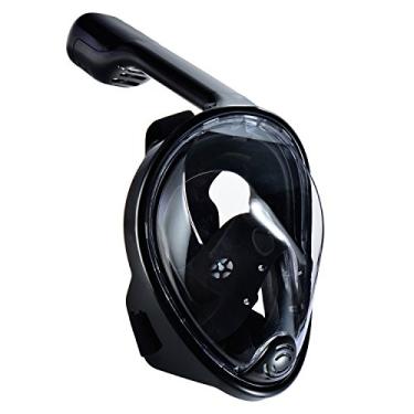 Imagem de Máscara de snorkel CFIKTE 180°, fácil de respirar, antiembaçante, antivazamento com alças ajustáveis na cabeça com tubo de snorkel mais longo e área maior, Preto, S/M