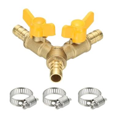 Imagem de PATIKIL Válvula esférica de desligamento de 3 vias, mangueira de jardim de 3 vias em forma de Y, 4/22.9 cm em forma de Y, peças de pulverizador de linha divisora de farpa com 2 interruptores amarelos