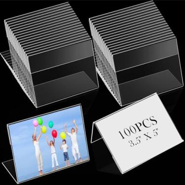 Imagem de Teling 100 porta-retratos de acrílico, 8 x 12 cm, moldura inclinada atrás, placa transparente, mini suporte de acrílico em forma de L, para sala de aula, casa, escritório, decoração