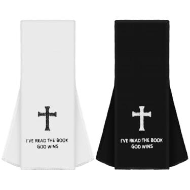 Imagem de VitalCozy 2 peças de toalha de futebol cristão cruz com fecho de gancho, toalha esportiva Qb Quarterback de algodão com cruz bíblica para futebol Jesus Faith branco e preto (God Wins)