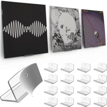 Imagem de Modern JP Suporte de parede de vinil adesivo (pacote com 16) – Suporte de disco de fixação forte, fácil instalação segura para registros, suporte de parede de álbum para 1LP e 2LP – Transparente