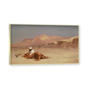 Imagem de Moldura de champanhe. Pinturas a óleo famosas, (no deserto 2) de Jean Leon Gerome, reprodução impressa em tela, arte de cenário para decoração de sala de estar. 40 x 68 cm - 15,7 x 26,8 pol