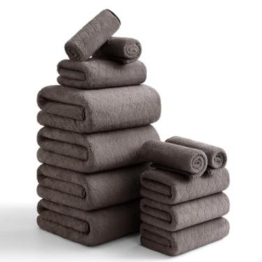 Imagem de Conjunto de toalhas de banho de luxo - 12 peças (4 toalhas de banho grandes, 4 toalhas de mão, 4 toalhas), 100% microfibra, extra absorvente super macio e de secagem rápida, pacote familiar completo