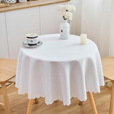 Imagem de SPRICA Toalha de mesa redonda jacquard 120 cm, design padrão de fluxo de água, resistente à água, macia, lavável na máquina, branca