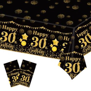 Imagem de LDFDRT Toalhas de mesa descartáveis de plástico 30th Black Gold Birthday Toalha de mesa de plástico descartável Happy Party Birthdays Decorações de mesa retangular 137 cm x 274 cm