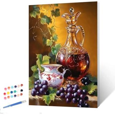 Imagem de Kits de pintura de uvas na videira por números para adultos iniciantes lindas taças de vinho pintura DIY por número em tela, pintura bonita com pincéis, tintas acrílicas 40 x 50 cm (sem moldura)