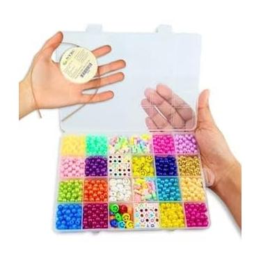 Imagem de KIT DE MIÇANGAS 1800 PEÇAS PARA PULSEIRA INFANTIL BRINQUEDO MENINA ARTESANATO C/MALETA