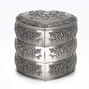 Imagem de Luqeeg Caixa de Joias Retrô Em Formato de Coração, Estilo Europeu, com Material Fino E Durável, Metal Polido, Forro Duplo Contra Fiapos, Ideal para Presentes, Coleções E Aniversários (3 camadas)