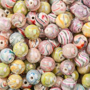 Imagem de ANCADN Contas de acrílico de 16 mm, 100 peças, linha colorida, miçangas, contas de chiclete, faça você mesmo, pulseiras de cabelo, colar, artesanato para fazer joias DIY (linha ab)