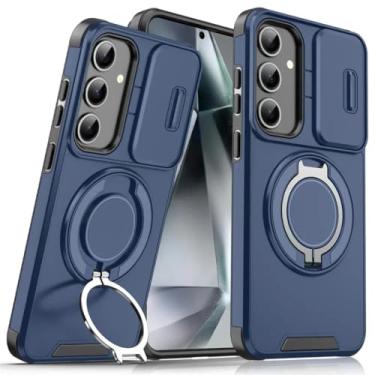 Imagem de Capa de celular com suporte magnético para Samsung A17 A07 A16 A06 A55 A35 A25 A15 A54 A14 A23 A13 5g 4g A03s Capa de proteção deslizante para câmera (para Galaxy A14 5G 4G/azul marinho)