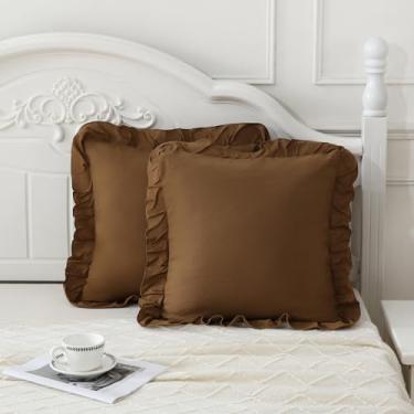 Imagem de Merryword Fronhas marrons 45,7 x 45,7 cm, pacote com 2 fronhas com babados para sofá, quarto