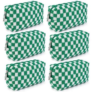 Imagem de Bolsa de maquiagem SOIDRAM Checkered Green Preppy Cosmetic Bag x6