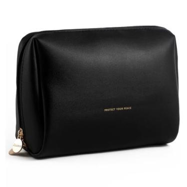 Imagem de Bolsa de maquiagem de viagem Aveniee Vegan Leather com bolsos pretos