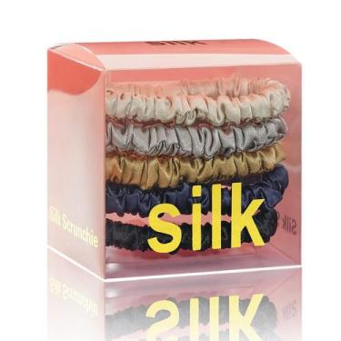 Imagem de Pacote com 5 Silk Scrunchies Silmer 100% Mulberry Silk (caramelo, cinz