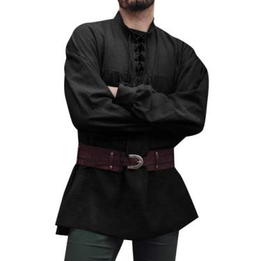 Imagem de Camisa masculina Runcati Medieval Pirate com cadarço, manga comprida, 