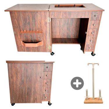 Imagem de Gabinete Luxo c/ Gaveteiro p/ Máquina de Costura - MDF 15mm - Singer, Elgin, Vigorelli - 45x76x69cm