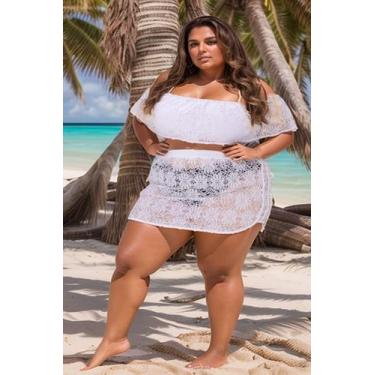 Imagem de saída de praia plus size Mini saia arrastão boxe arrastão renda tamanh
