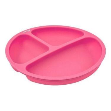 Imagem de Pratinho Para Bebê Silicone Com Divisórias Infantil Clingo, Rosa