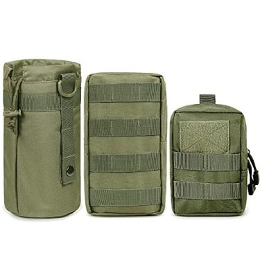 Imagem de Gogoku Pacote com 3 unidades, bolsa Molle, bolsa para garrafa de água, bolsas táticas, utilitárias, compactas, EDC, cintura, pacote verde