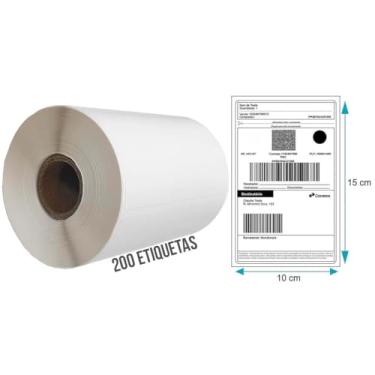 Imagem de Etiqueta 10x15 cm Adesiva com Serrilha Térmica Sem Ribbon p/Danfe e Envios de E-commerce Mundoware Rolo 200 Etiquetas