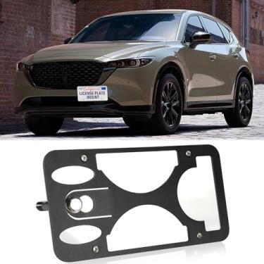 Imagem de Suporte de placa de carro para para-choque dianteiro compatível com Mazda 2/Base 2021-2024, sem broca, molduras para placa de licença frontal, gancho de reboque, suporte de placa de licença