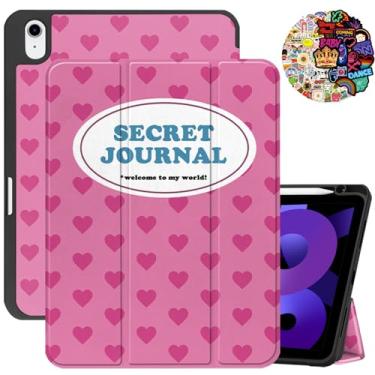 Imagem de Cabreche Compatível com iPad Air 5ª geração capa 2022/iPad Air 4ª geração 2020 10,9 polegadas porta-lápis, adesivos, capa de hibernar/despertar automática, livro de composição de caderno fofo - rosa
