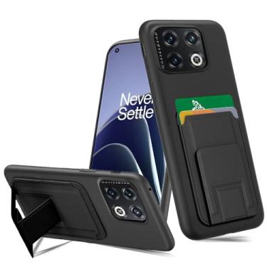 Imagem de Pusiikeer Capa de telefone compatível com OnePlus 1+ 10 Pro, suporte dobrável para cartões/compartimentos com suporte/carteira protetora à prova de choque para OnePlus 1+ 10 pro 5G 2022 - preta