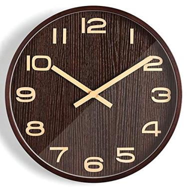 Imagem de XFNVXC Relógios de parede, relógio de parede de madeira maciça, relógio de parede silencioso tridimensional digital de madeira, adequado para decoração de relógio de parede de cozinha e sala de estar