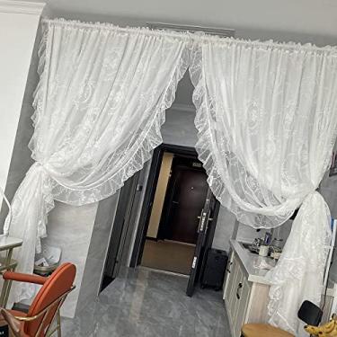 Imagem de Cortina de cozinha curta cortinas opacas de dupla camada para quarto de meninas, painel de cortinas com isolamento térmico, feito de bordado de renda e algodão e linho, para pátio/varanda, 250 cm * 2