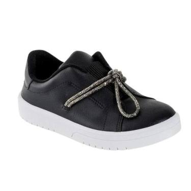 Imagem de Tênis Feminino Moleca Cadarço Brilhante Preto Fume 5791107, Preto, Fum